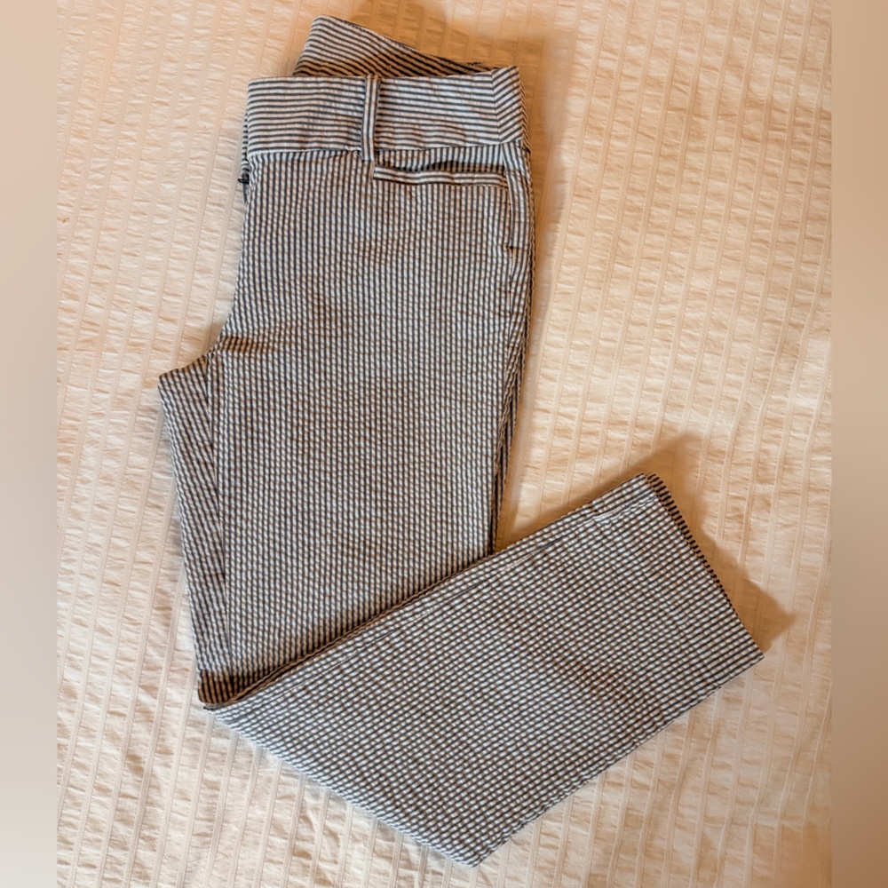 LOFT Seersucker Blue and White Striped Pants
